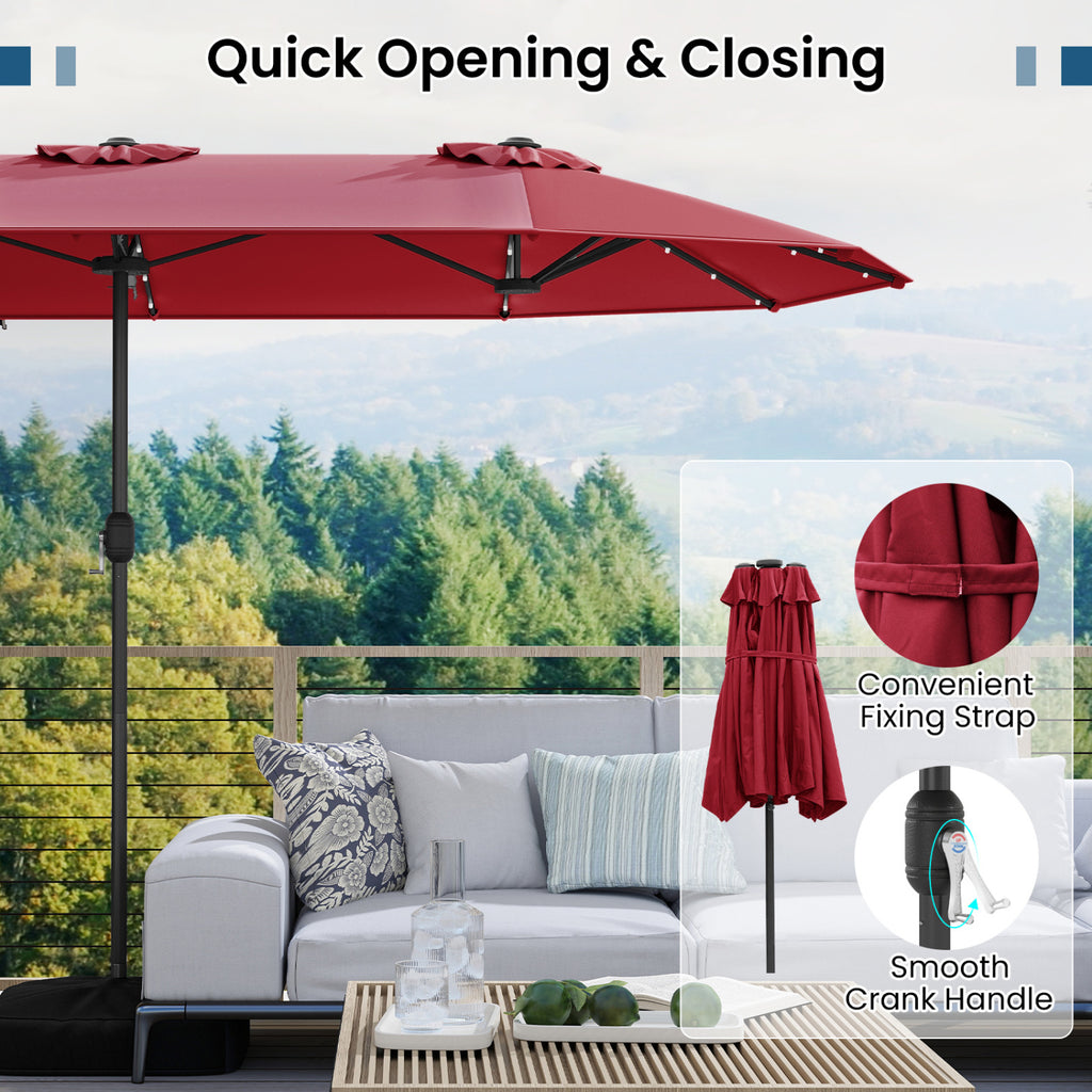 13FT Double-sided Patio Umbrella with Solar Lights for Garden Pool Backyard-Red