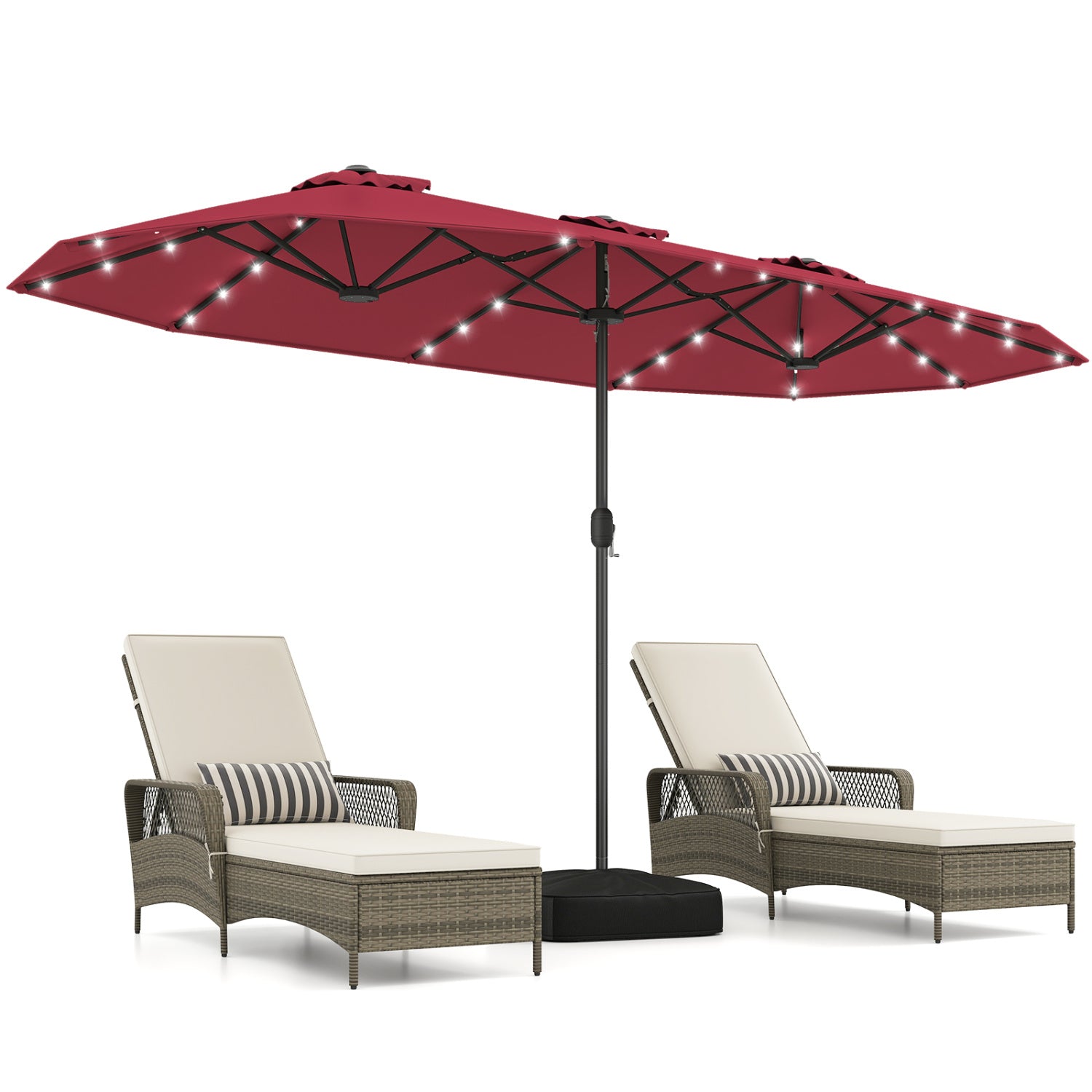 13FT Double-sided Patio Umbrella with Solar Lights for Garden Pool Backyard-Red
