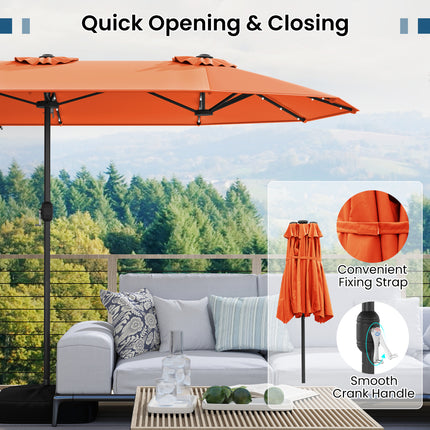 13FT Double-sided Patio Umbrella with Solar Lights for Garden Pool Backyard-Orange