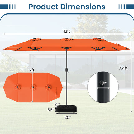 13FT Double-sided Patio Umbrella with Solar Lights for Garden Pool Backyard-Orange
