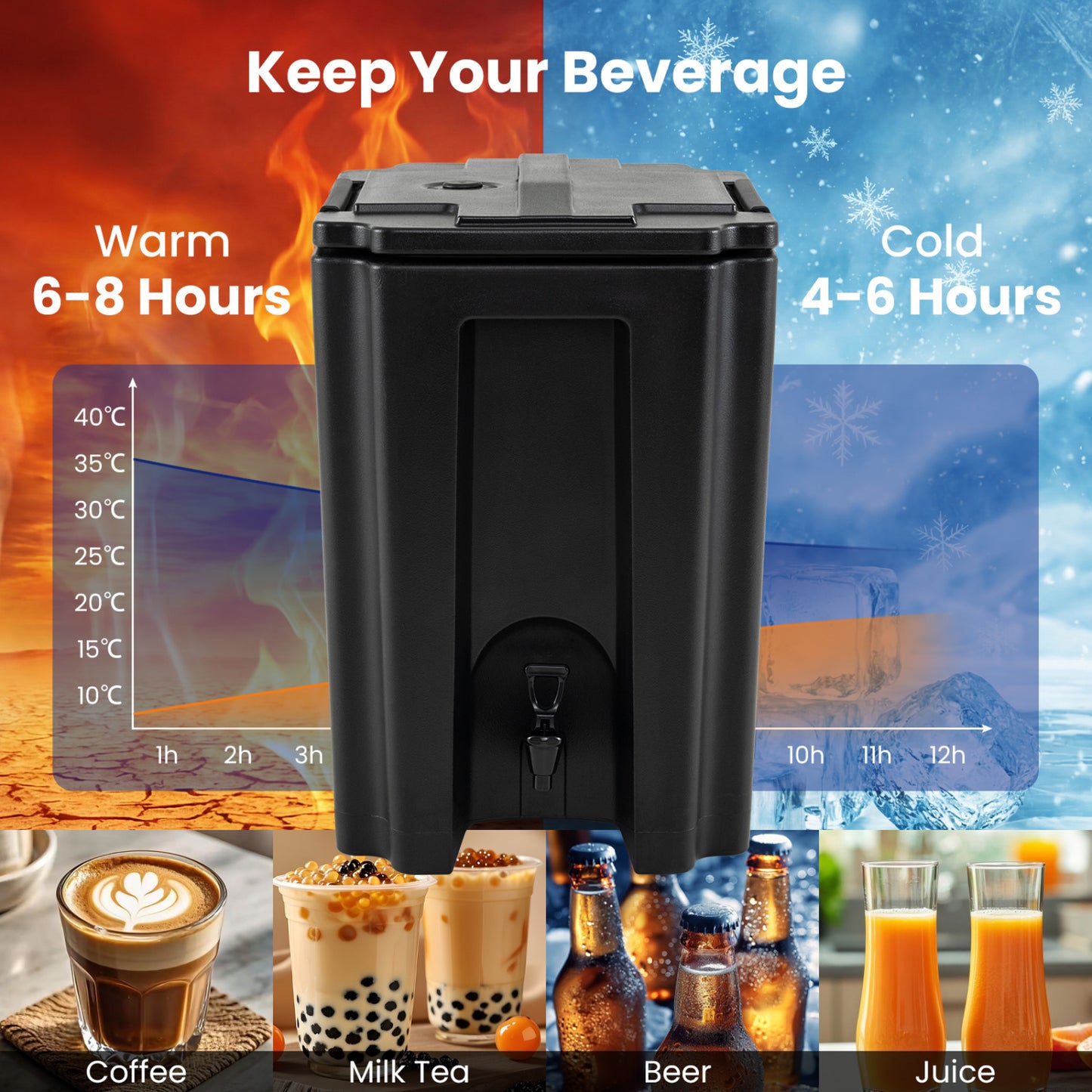 13.2 Gal Insulated Beverage Dispenser Commercial with Two-Stage Faucet-Black