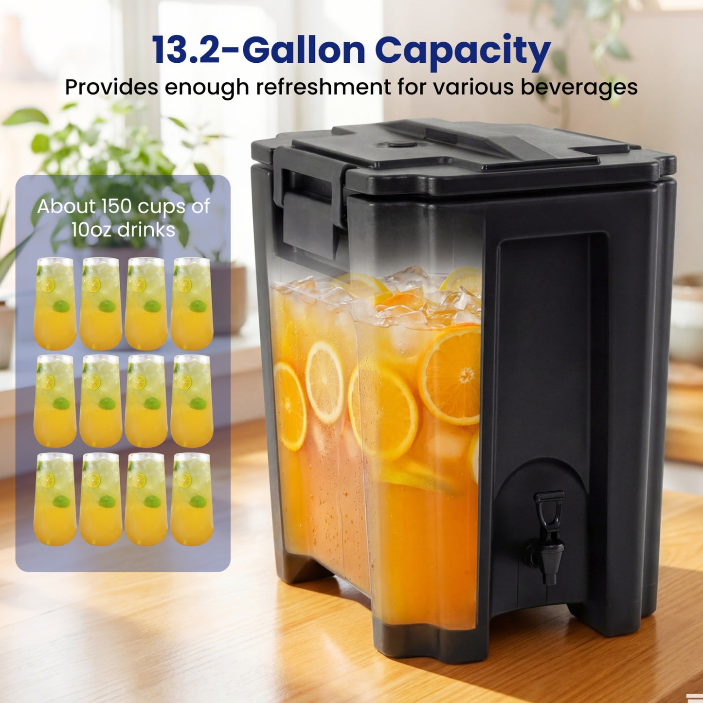 13.2 Gal Insulated Beverage Dispenser Commercial with Two-Stage Faucet-Black
