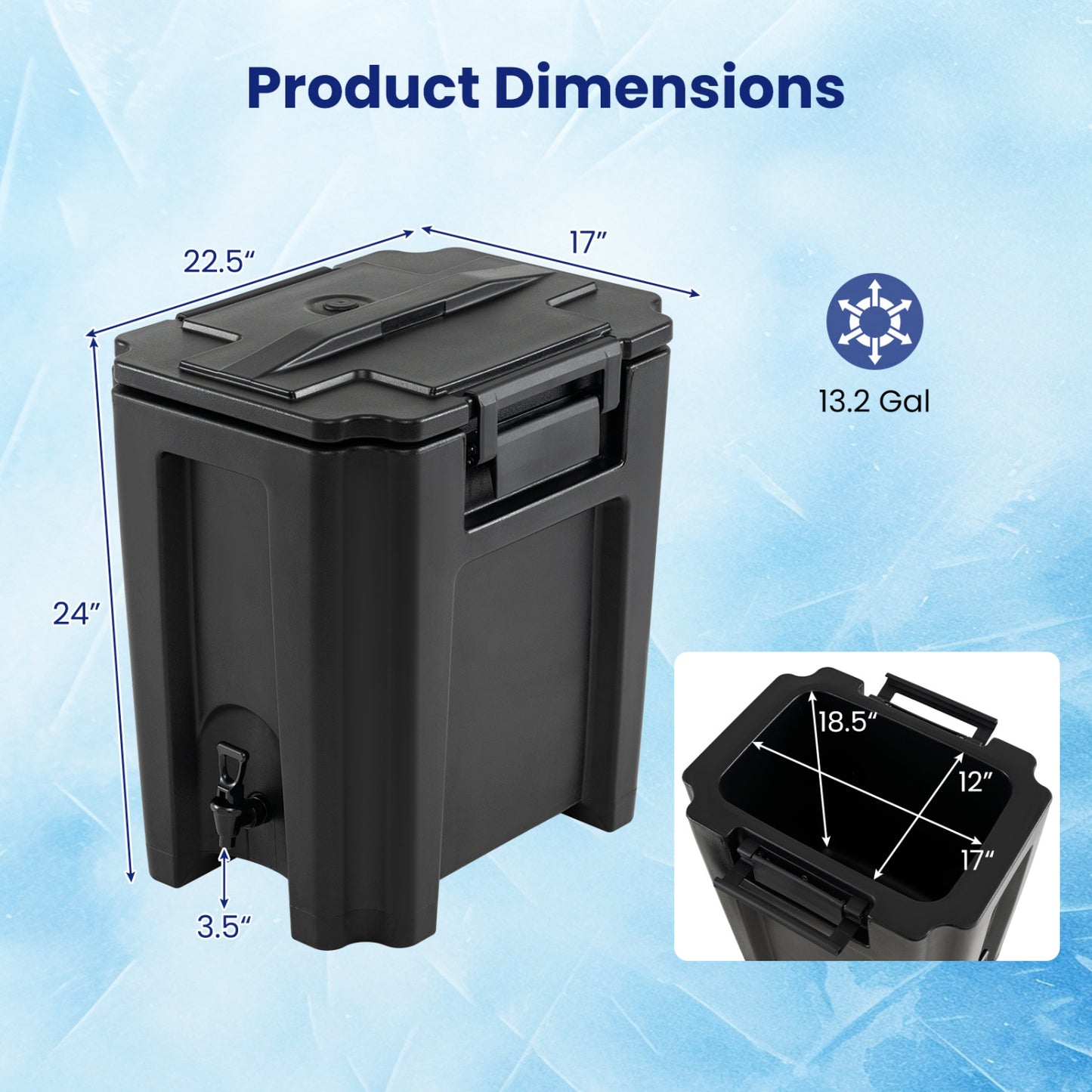 13.2 Gal Insulated Beverage Dispenser Commercial with Two-Stage Faucet-Black