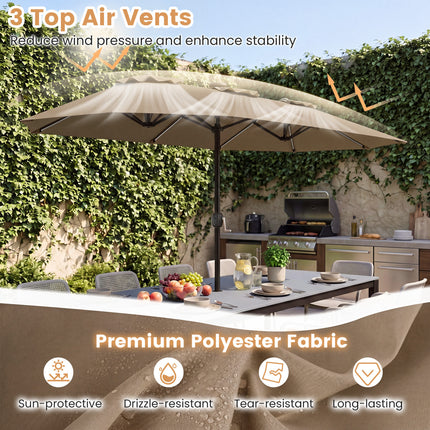 13 FT Double-Sided Patio Umbrella with Color-Changing Flowing Solar LED Lights-Brown
