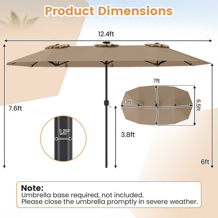 13 FT Double-Sided Patio Umbrella with Color-Changing Flowing Solar LED Lights-Brown