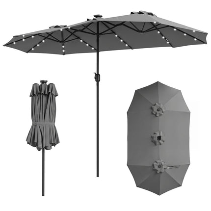 13 FT Double-Sided Patio Umbrella Large Rectangle Market Umbrella with 36 LED Lights-Gray