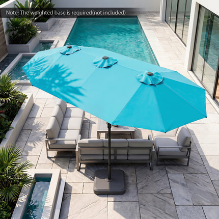 13 FT Double-Sided Patio Umbrella Large Rectangle Market Umbrella with 36 LED Lights-Turquoise