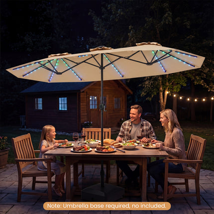 13 FT Double-Sided Patio Umbrella with Color-Changing Flowing Solar LED Lights-Beige