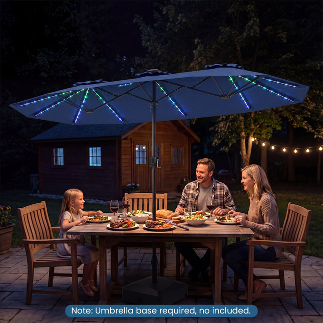 13 FT Double-Sided Patio Umbrella with Color-Changing Flowing Solar LED Lights-Navy