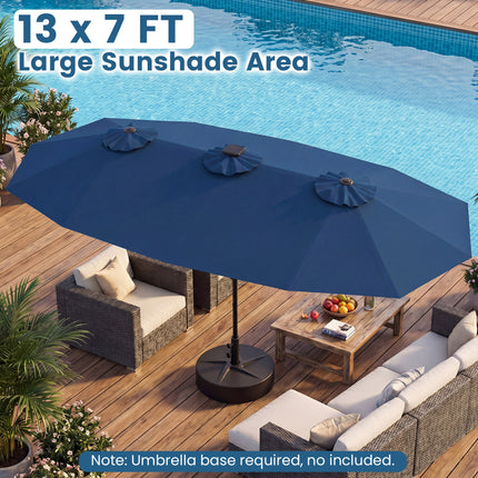 13 FT Double-Sided Patio Umbrella with Color-Changing Flowing Solar LED Lights-Navy