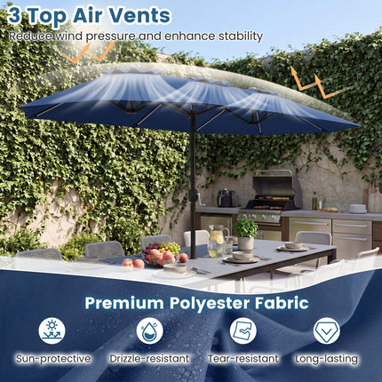 13 FT Double-Sided Patio Umbrella with Color-Changing Flowing Solar LED Lights-Navy