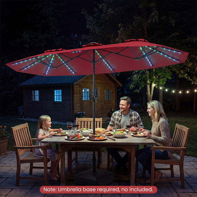 13 FT Double-Sided Patio Umbrella with Color-Changing Flowing Solar LED Lights-Red