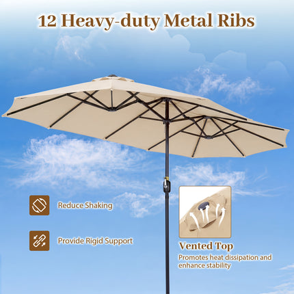13 FT Double-Sided Patio Umbrella Large Rectangle Market Umbrella with 36 LED Lights-Beige