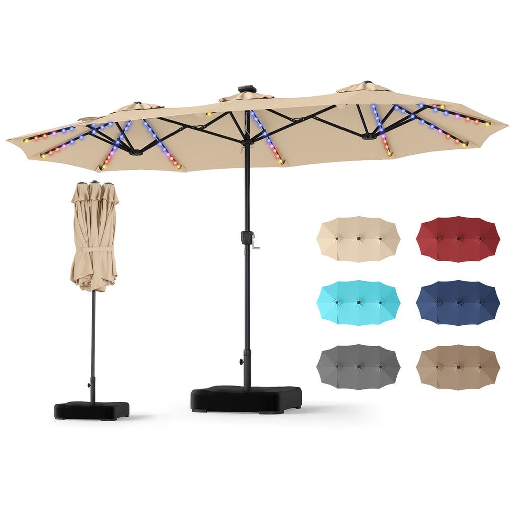 13 FT Double-Sided Patio Umbrella with 108 LED Lights and Base Included-Beige