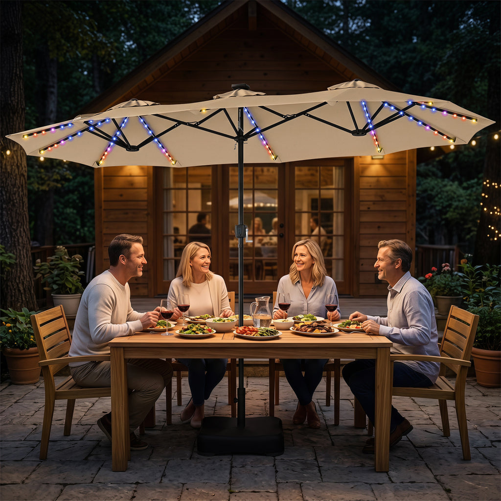 13 FT Double-Sided Patio Umbrella with 108 LED Lights and Base Included-Beige