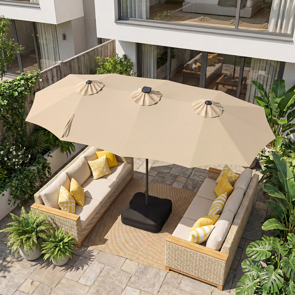 13 FT Double-Sided Patio Umbrella with 108 LED Lights and Base Included-Beige