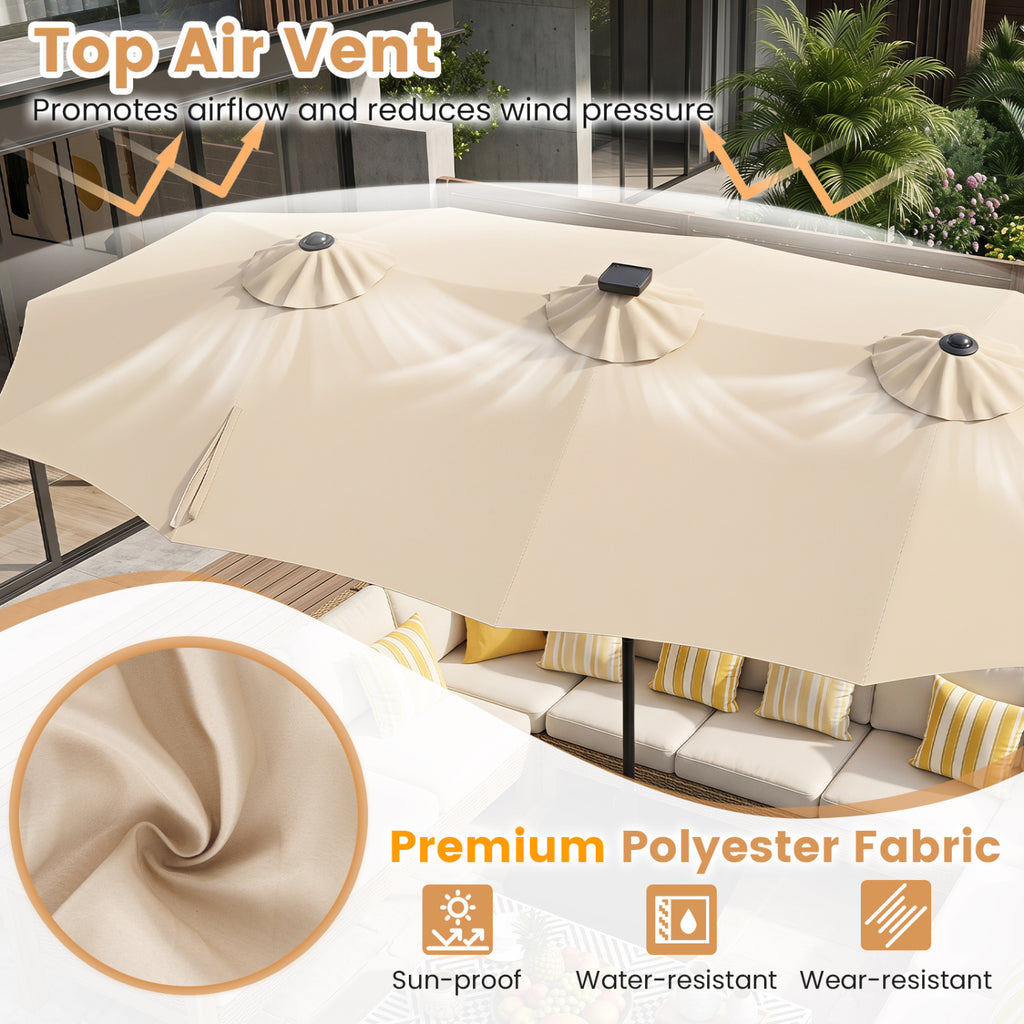 13 FT Double-Sided Patio Umbrella with 108 LED Lights and Base Included-Beige