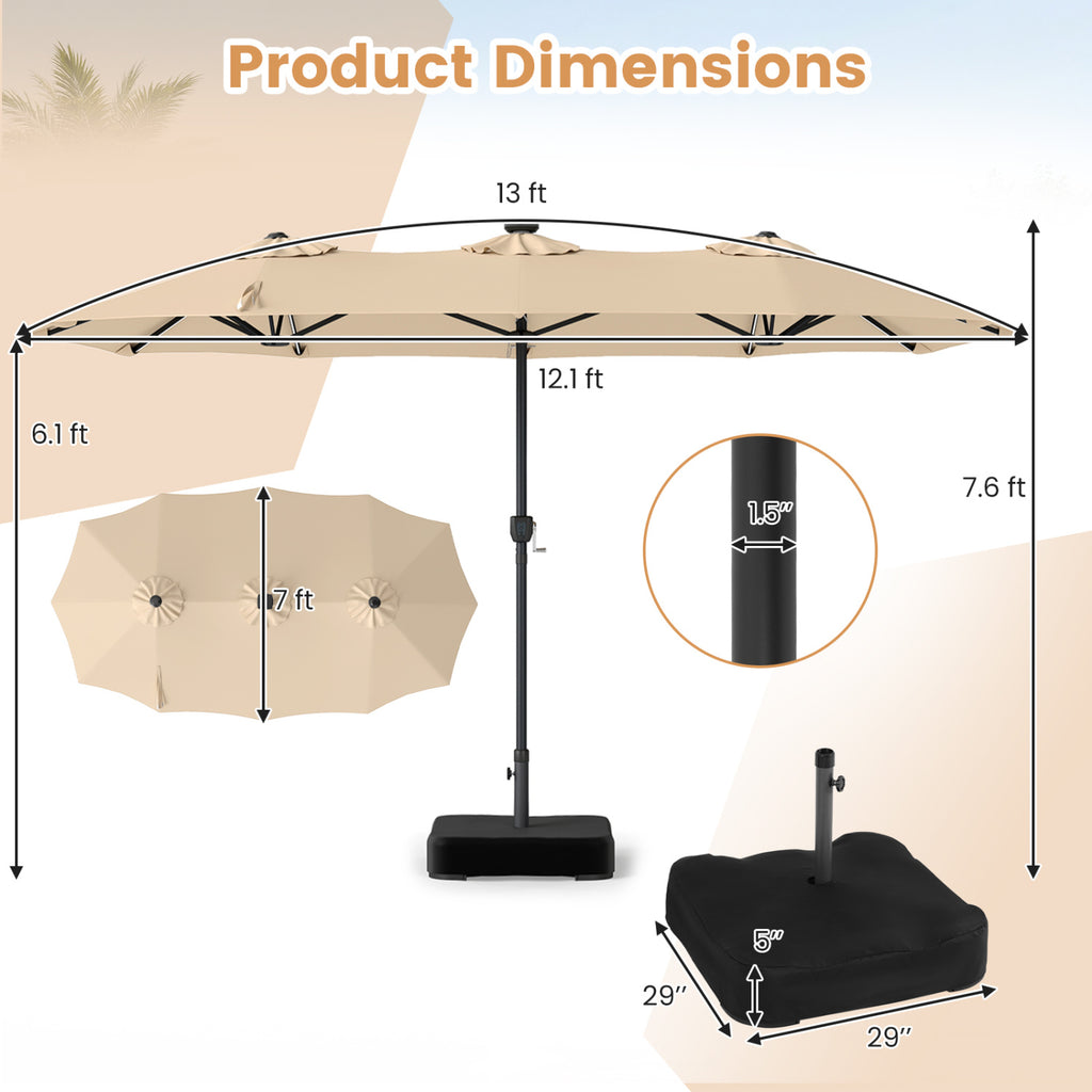 13 FT Double-Sided Patio Umbrella with 108 LED Lights and Base Included-Beige