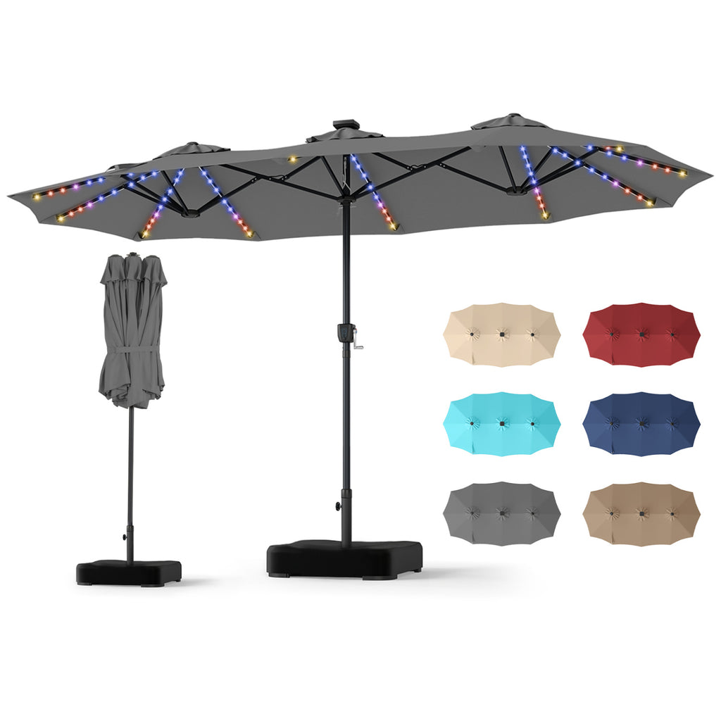 13 FT Double-Sided Patio Umbrella with 108 LED Lights and Base Included-Gray
