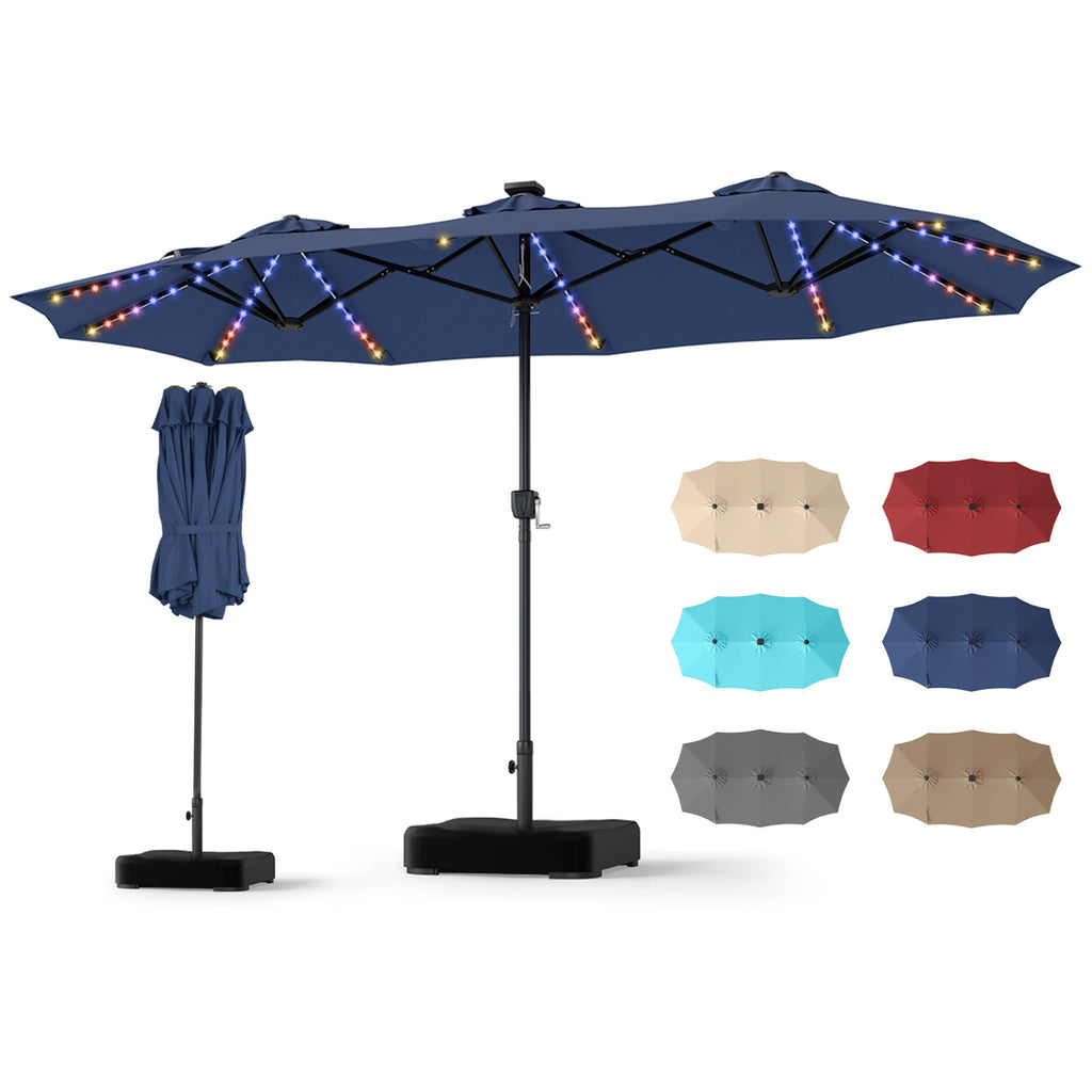 13 FT Double-Sided Patio Umbrella with 108 LED Lights and Base Included-Navy