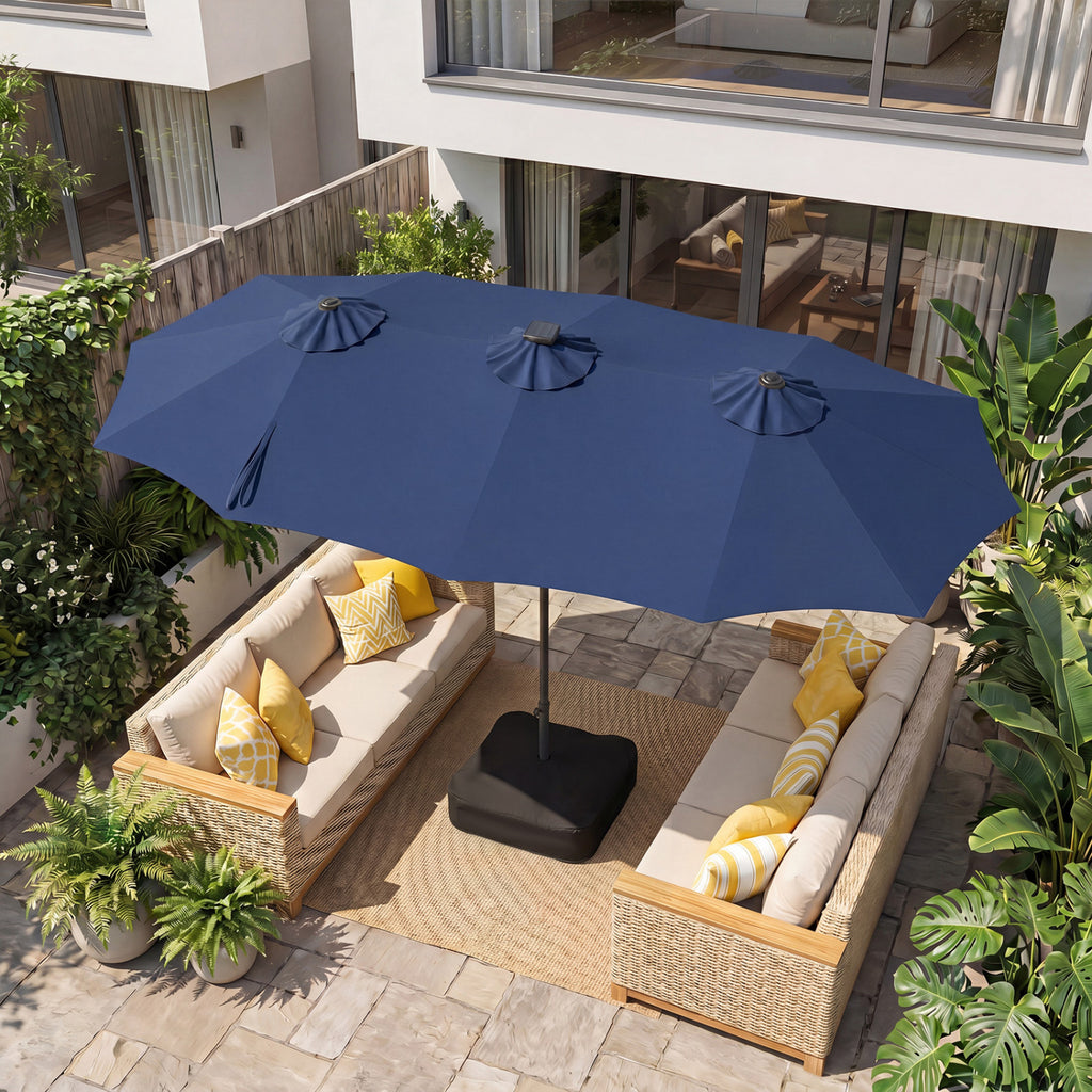 13 FT Double-Sided Patio Umbrella with 108 LED Lights and Base Included-Navy