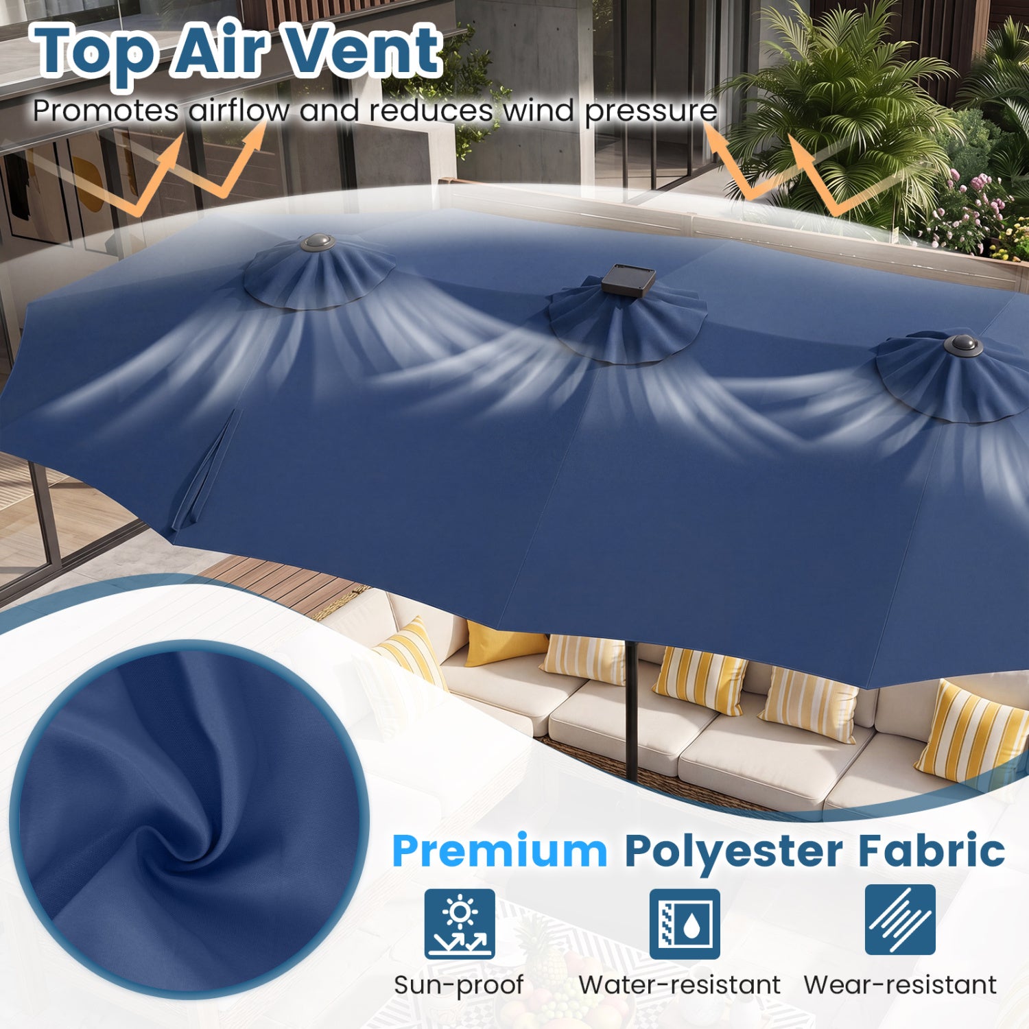 13 FT Double-Sided Patio Umbrella with 108 LED Lights and Base Included-Navy