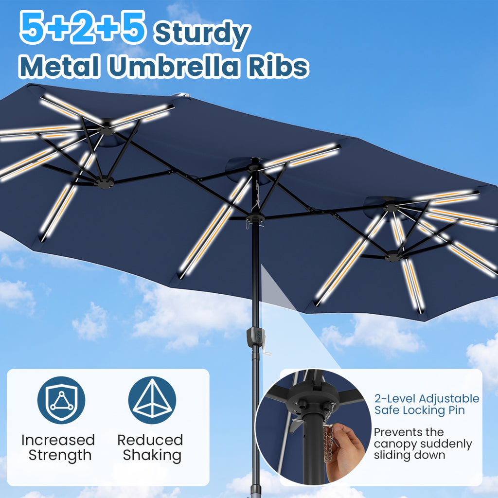 13 FT Double-Sided Patio Umbrella with 108 LED Lights and Base Included-Navy