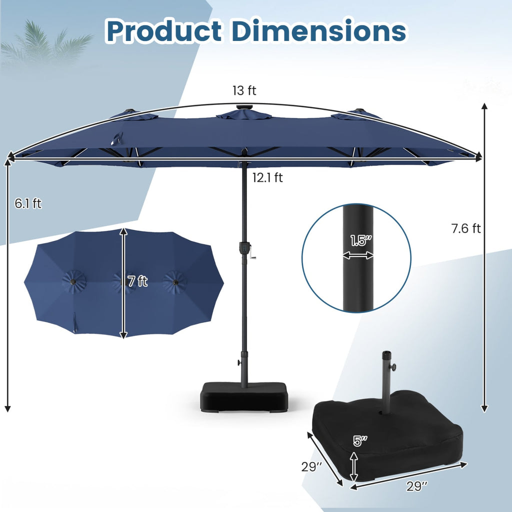 13 FT Double-Sided Patio Umbrella with 108 LED Lights and Base Included-Navy