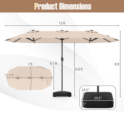 13 Feet Double-Sided Patio Twin Table Umbrella with Crank Handle-Beige