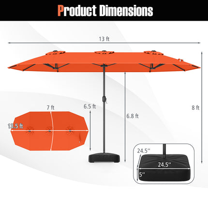 13 Feet Double-Sided Patio Twin Table Umbrella with Crank Handle-Orange