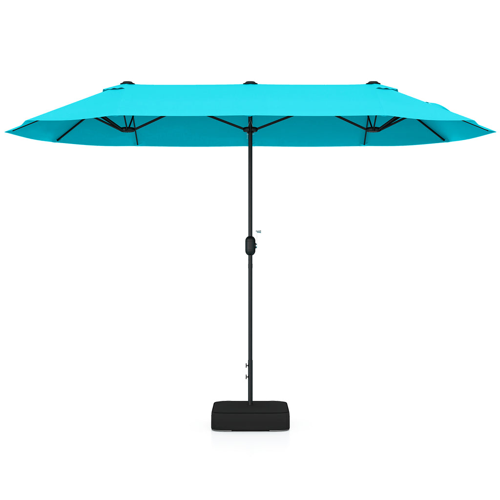 13 Feet Double-Sided Patio Twin Table Umbrella with Crank Handle-Turquoise