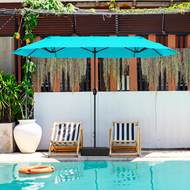 13 Feet Double-Sided Patio Twin Table Umbrella with Crank Handle-Turquoise