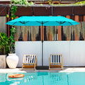 13 Feet Double-Sided Patio Twin Table Umbrella with Crank Handle-Turquoise
