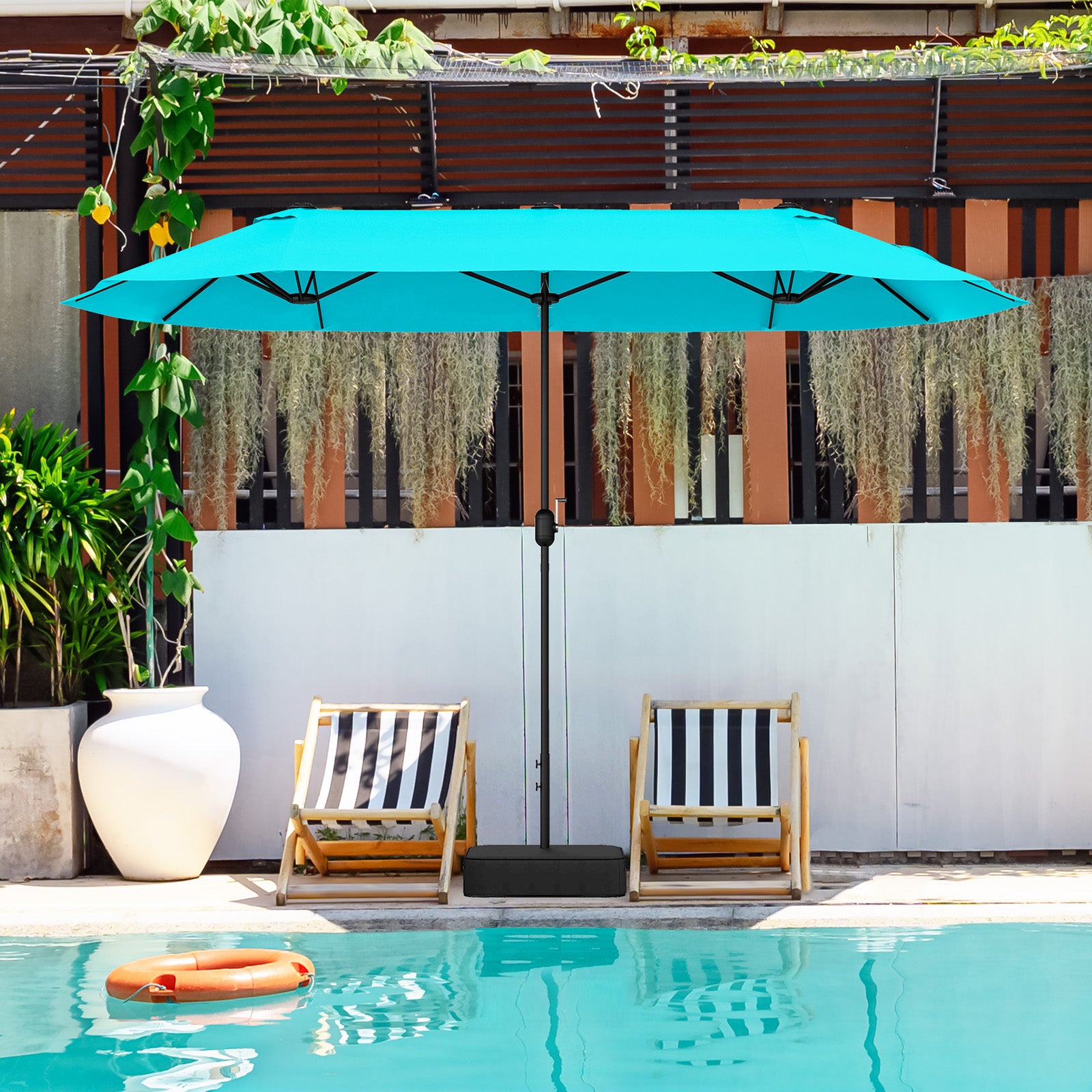 13 Feet Double-Sided Patio Twin Table Umbrella with Crank Handle-Turquoise
