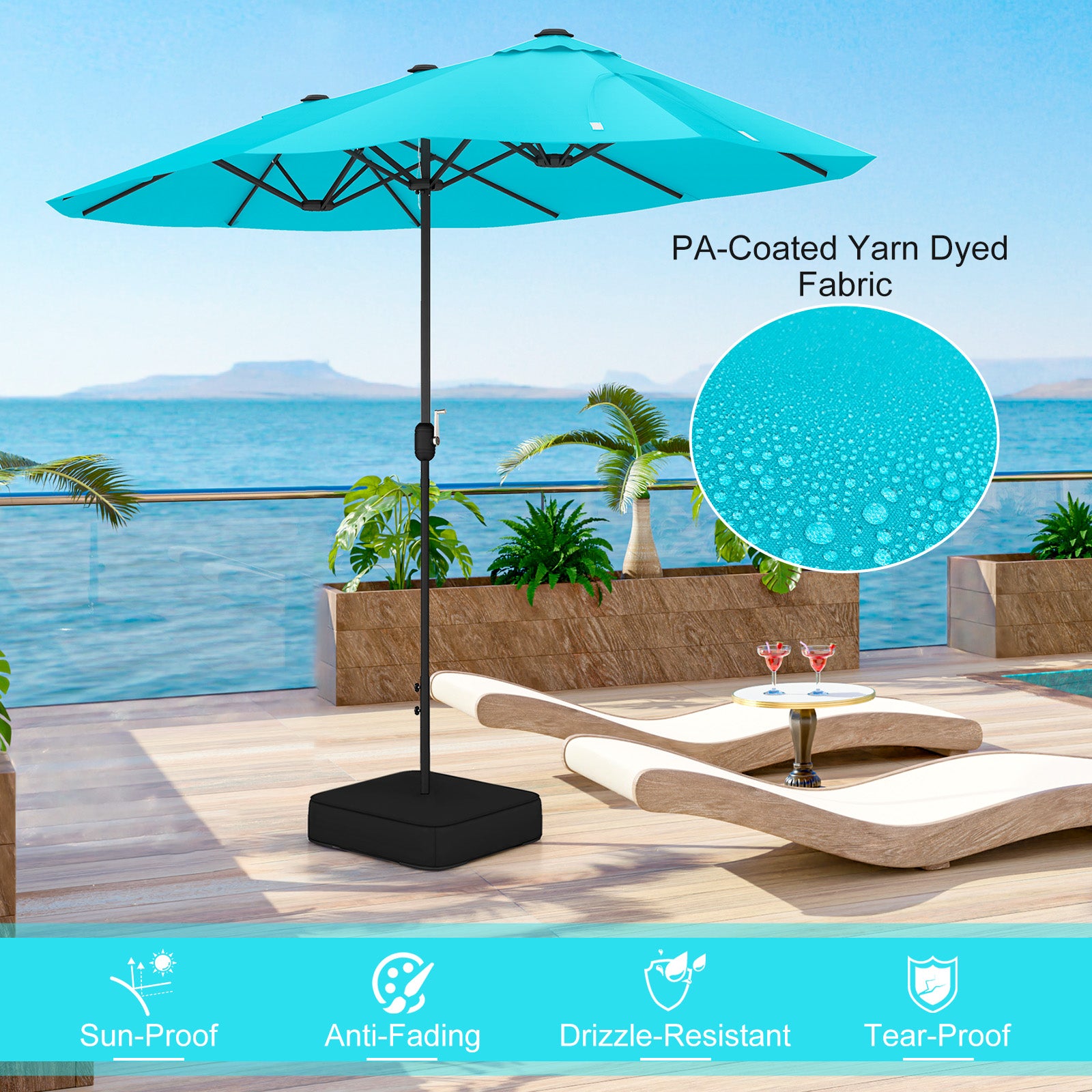 13 Feet Double-Sided Patio Twin Table Umbrella with Crank Handle-Turquoise