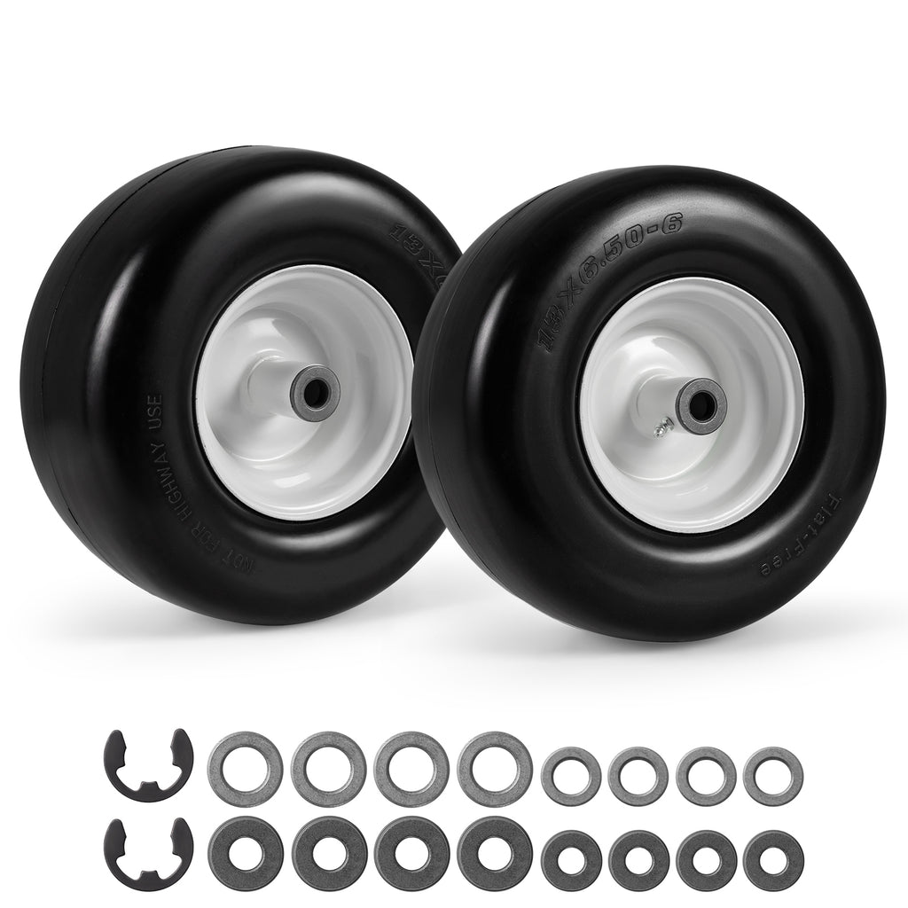 13 x 6.50-6 Flat Free Tires and Wheels 2 Pack Solid Rubber Tires-White