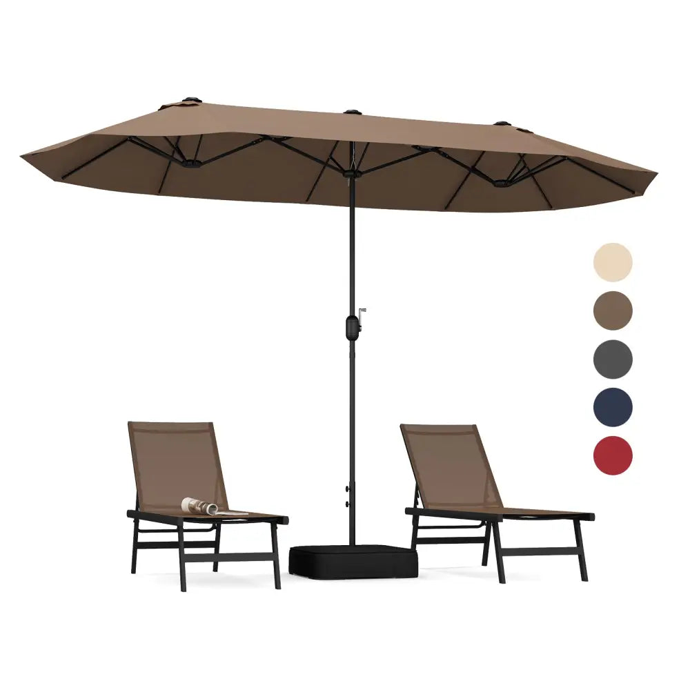 13FT Double-sided Patio Twin Table Umbrella with Crank Handle-Tan - Tan - Outdoor Umbrellas