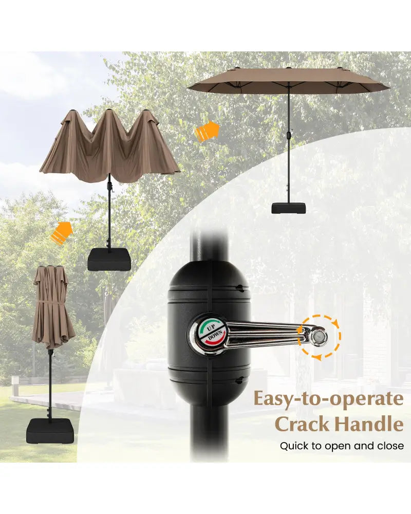 13FT Double-sided Patio Twin Table Umbrella with Crank Handle-Tan - Tan - Outdoor Umbrellas