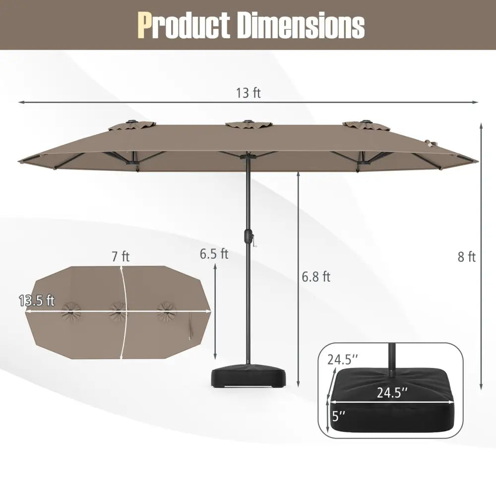 13FT Double-sided Patio Twin Table Umbrella with Crank Handle-Tan - Tan - Outdoor Umbrellas
