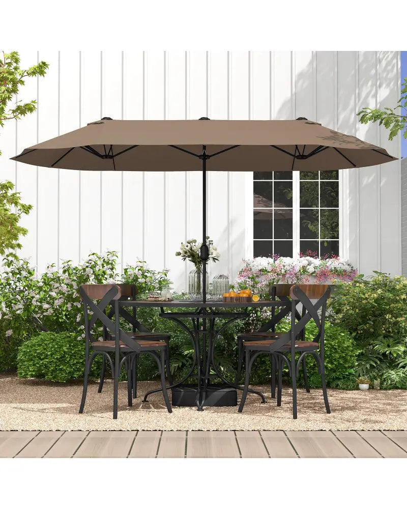13FT Double-sided Patio Twin Table Umbrella with Crank Handle-Tan - Tan - Outdoor Umbrellas