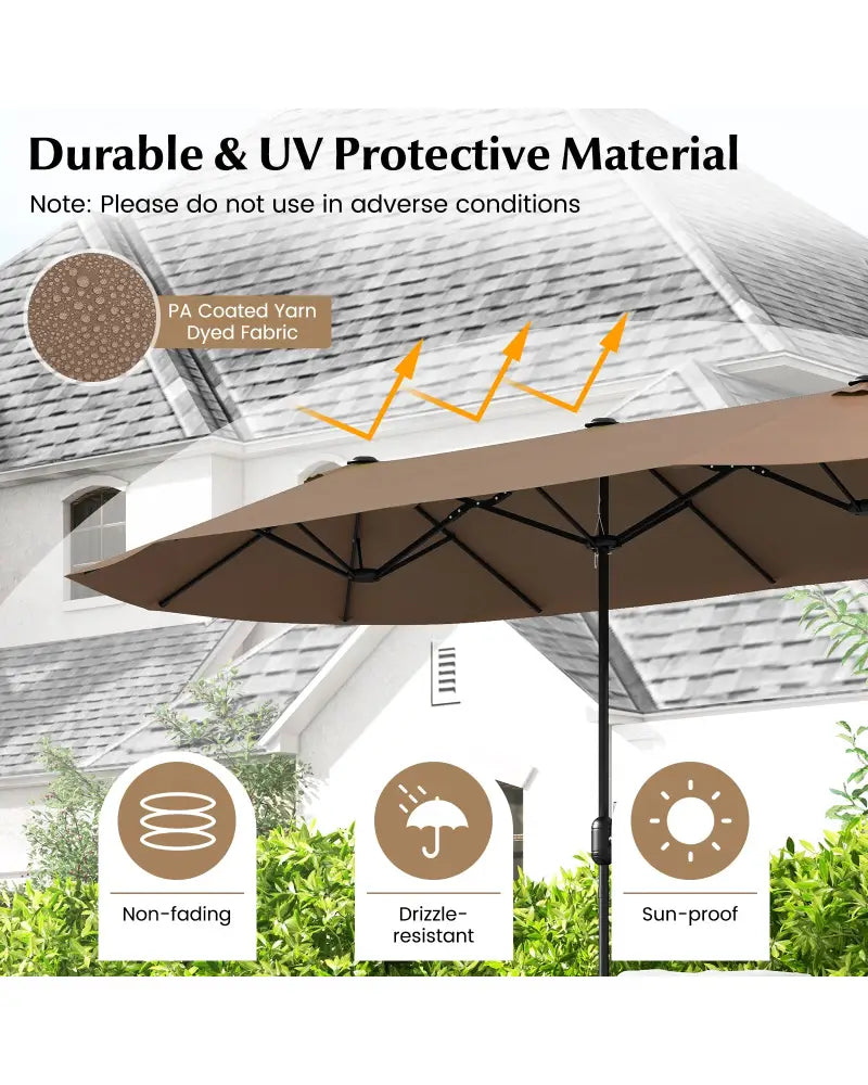 13FT Double-sided Patio Twin Table Umbrella with Crank Handle-Tan - Tan - Outdoor Umbrellas