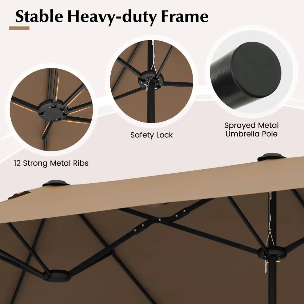13FT Double-sided Patio Twin Table Umbrella with Crank Handle-Tan - Tan - Outdoor Umbrellas