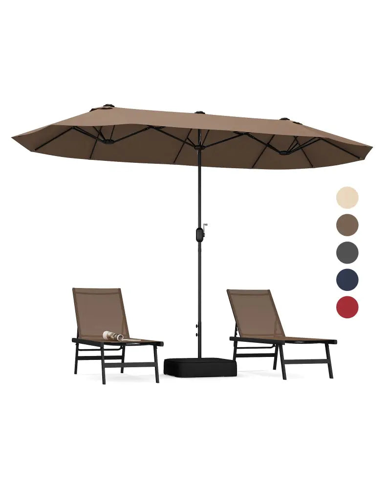 13FT Double-sided Patio Twin Table Umbrella with Crank Handle-Tan - Tan - Outdoor Umbrellas