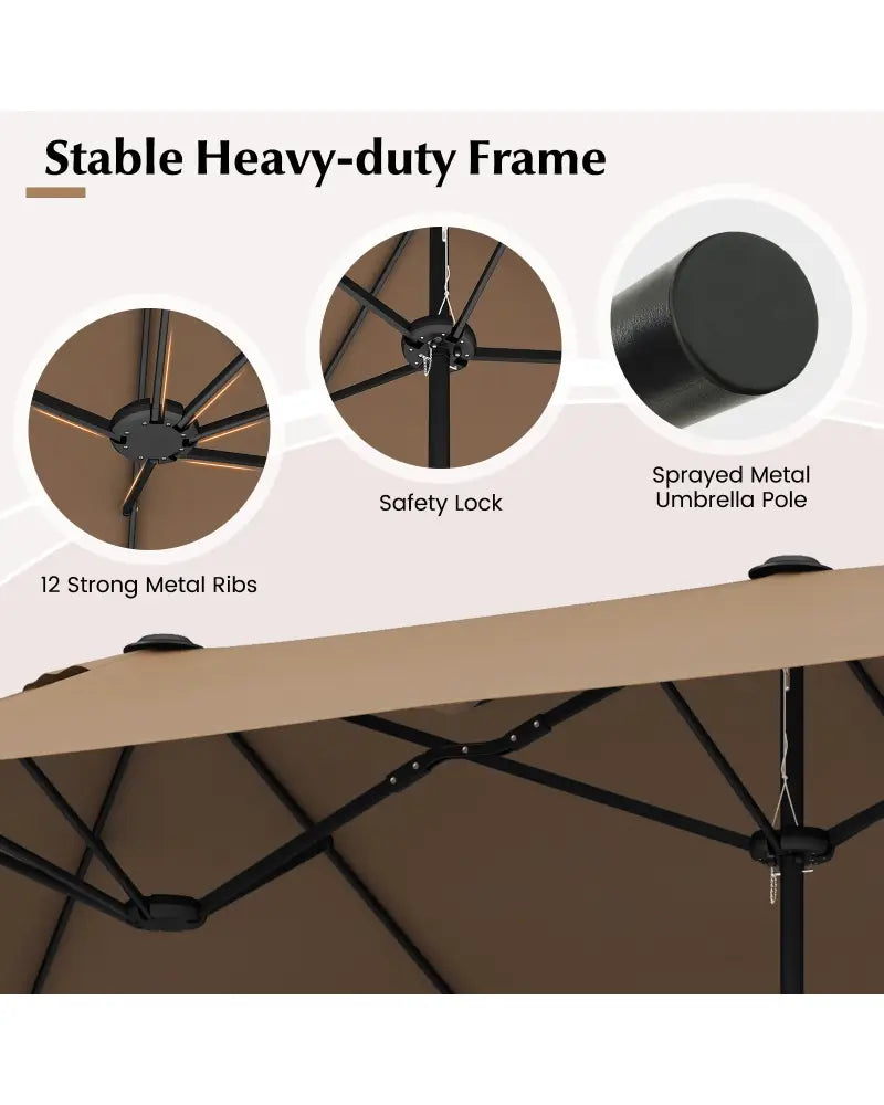 13FT Double-sided Patio Twin Table Umbrella with Crank Handle-Tan - Tan - Outdoor Umbrellas