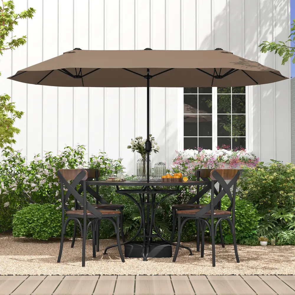 13FT Double-sided Patio Twin Table Umbrella with Crank Handle-Tan - Tan - Outdoor Umbrellas
