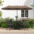 13FT Double-sided Patio Twin Table Umbrella with Crank Handle-Tan - Tan - Outdoor Umbrellas