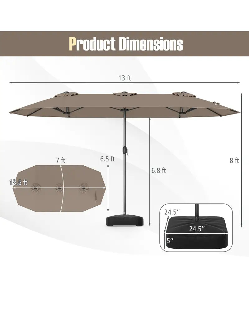 13FT Double-sided Patio Twin Table Umbrella with Crank Handle-Tan - Tan - Outdoor Umbrellas