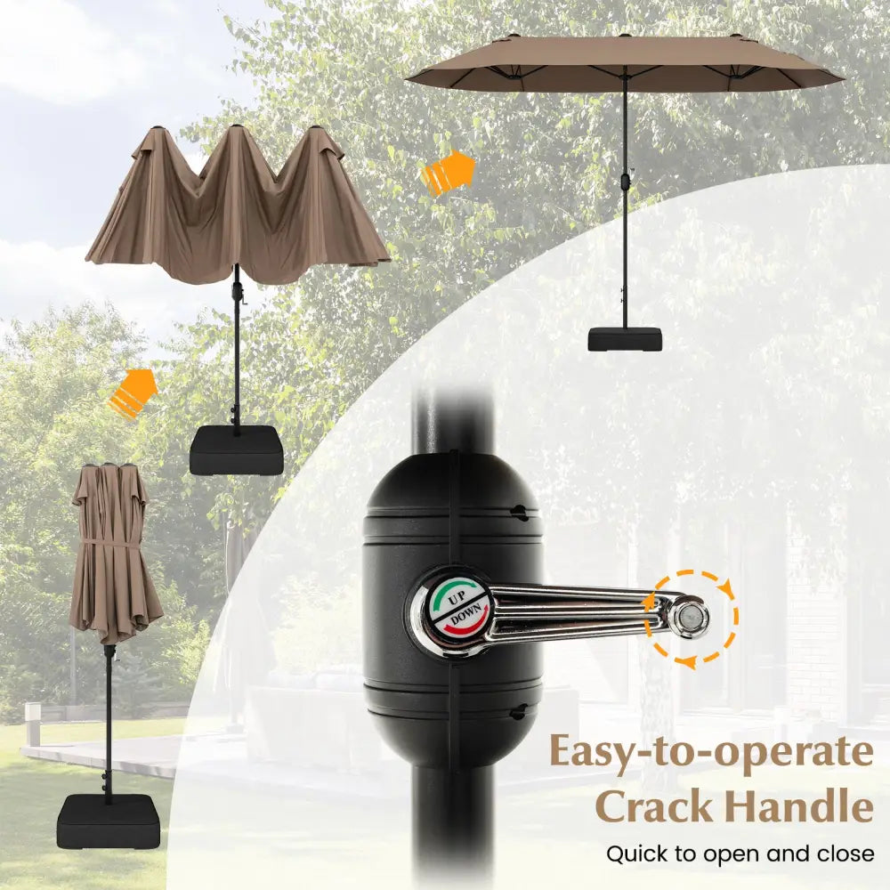 13FT Double-sided Patio Twin Table Umbrella with Crank Handle-Tan - Tan - Outdoor Umbrellas