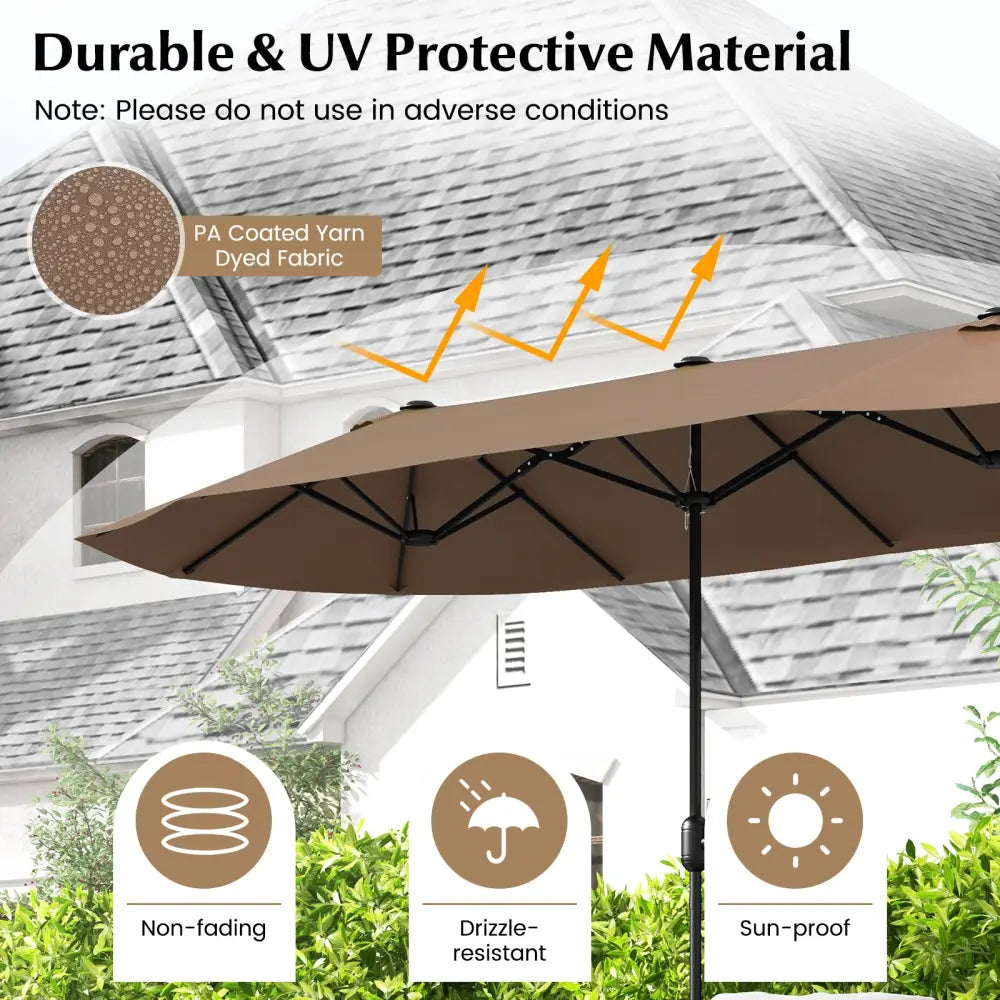 13FT Double-sided Patio Twin Table Umbrella with Crank Handle-Tan - Tan - Outdoor Umbrellas