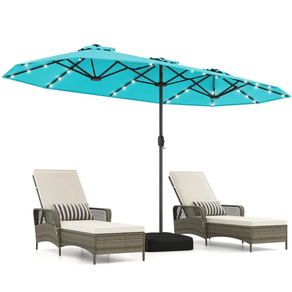 13FT Double-sided Patio Umbrella with Solar Lights for Garden Pool Backyard-Turquoise - Turquoise - Outdoor Umbrellas